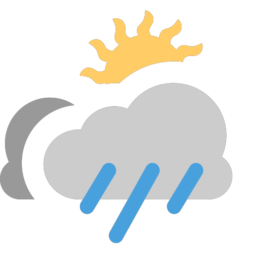 grey-clouds with small sun and rain Icon