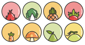 General mobilization of fruits and vegetables Icons