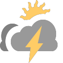 grey-clouds with sun and lightning Icon