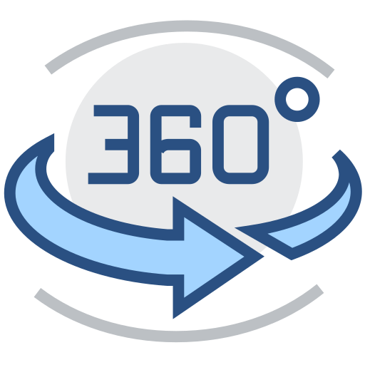 360 degrees, VR, AR, AI, technology only Icon
