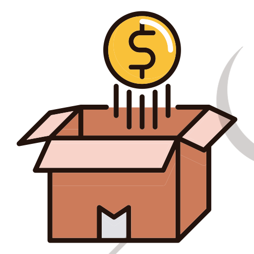 money coin float over opened box Icon