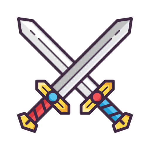 Two crossed swords colored outline icon Royalty Free Vector