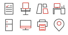3T shared office Icon Library - Red Black linear Icons