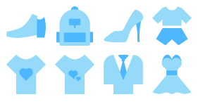 Shoes, bags, multi-color clothing Icons