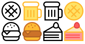 Delicious food, delicious laboratory food and light food Icons