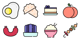 Delicious food in summer Icons
