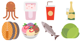 Food, beverage and fruit Icons