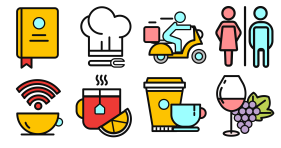 Fruit, tea and dishes multicolor Icon Icons