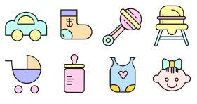 Mother and baby colorful icons Icons